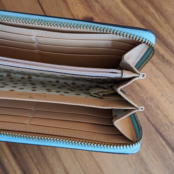 Kate Spade Mint Green Wellesley Zip Around Wallet 100% Cow Leather - Picture 2 of 5